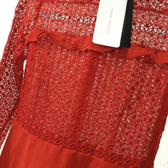 Zara Elegant Lace Red Dress party wedding events - Picture 4 of 5